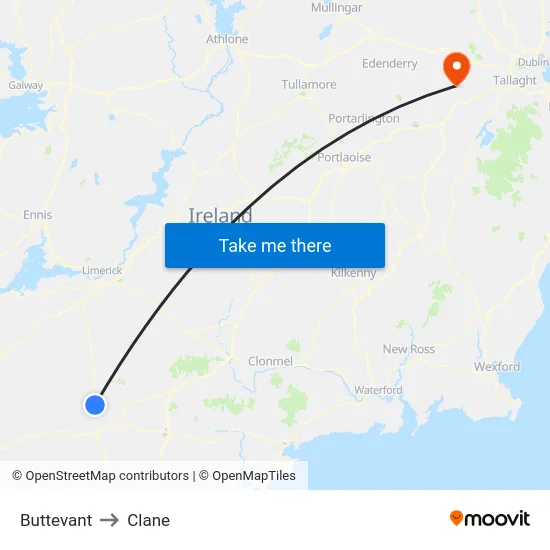 Buttevant to Clane map