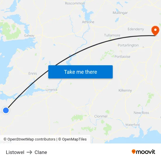 Listowel to Clane map