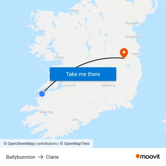 Ballybunnion to Clane map