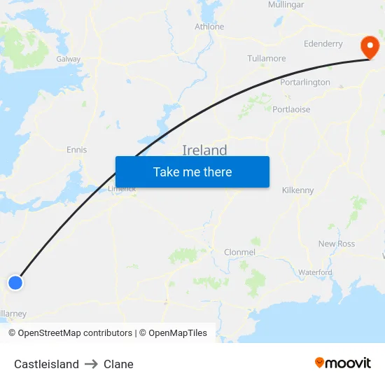 Castleisland to Clane map