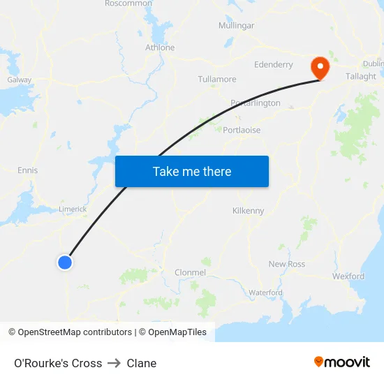 O'Rourke's Cross to Clane map