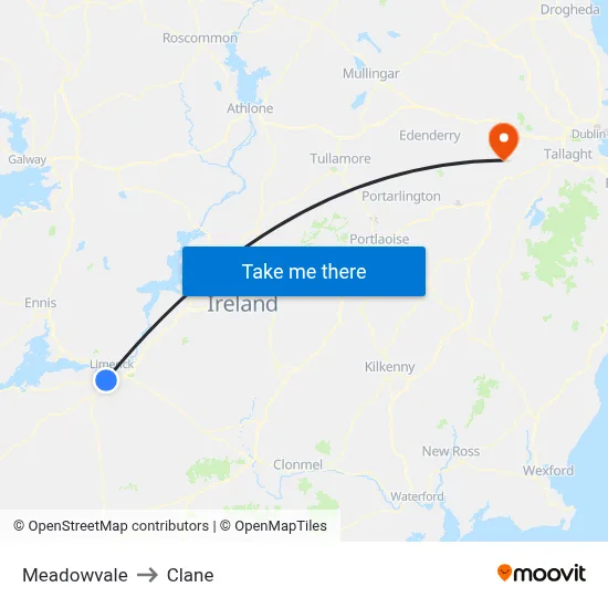 Meadowvale to Clane map