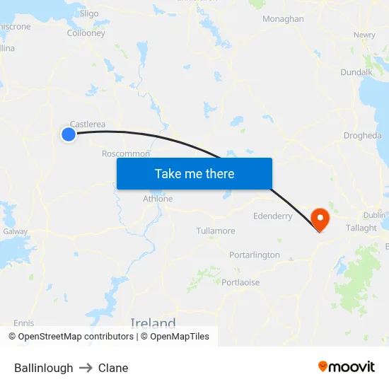 Ballinlough to Clane map