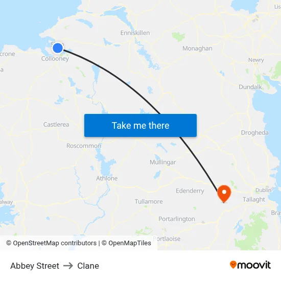 Abbey Street to Clane map