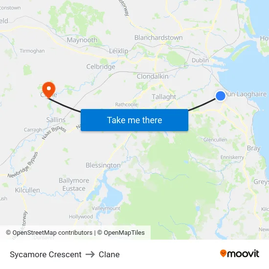Sycamore Crescent to Clane map