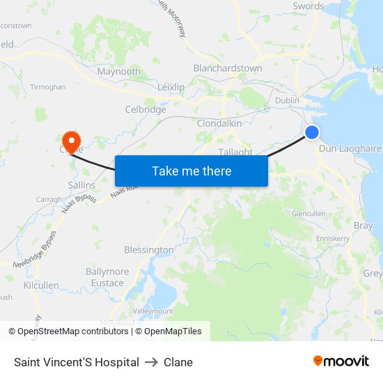 Saint Vincent'S Hospital to Clane map