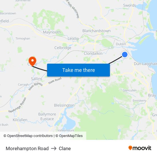 Morehampton Road to Clane map