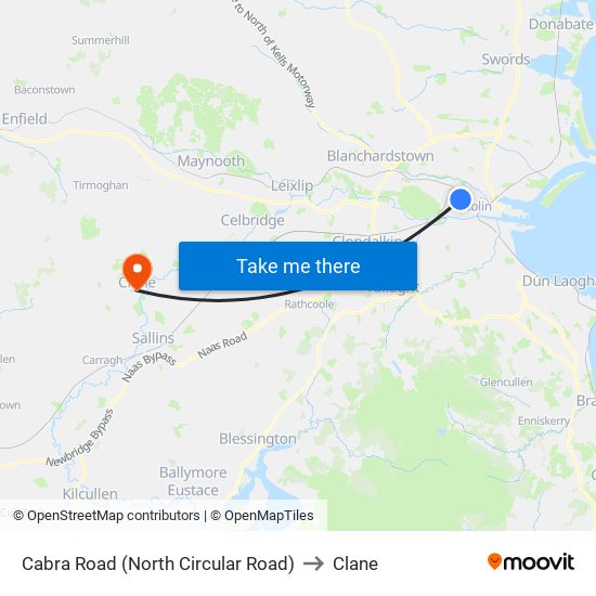 Cabra Road (North Circular Road) to Clane map