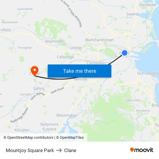 Mountjoy Square Park to Clane map