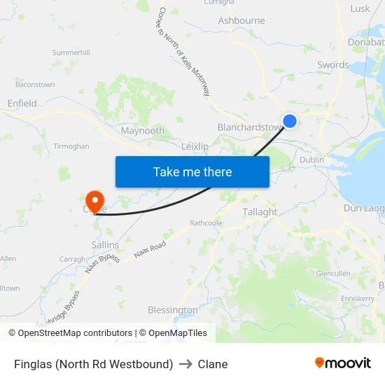 Finglas (North Rd Westbound) to Clane map