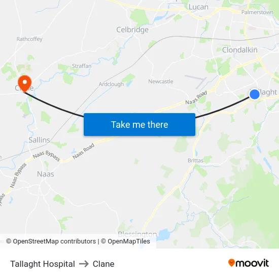 Tallaght Hospital to Clane map
