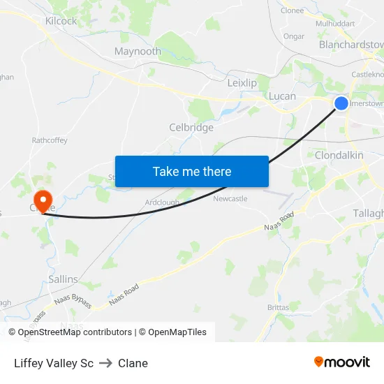 Liffey Valley Sc to Clane map