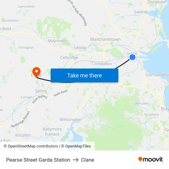 Pearse Street Garda Station to Clane map