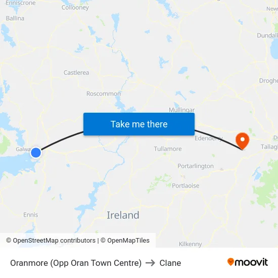 Oranmore (Opp Oran Town Centre) to Clane map