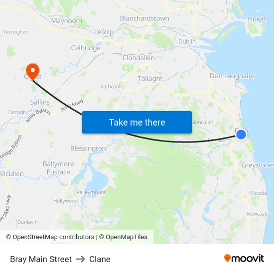 Bray Main Street to Clane map