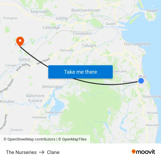 The Nurseries to Clane map