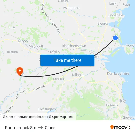 Portmarnock Stn to Clane map