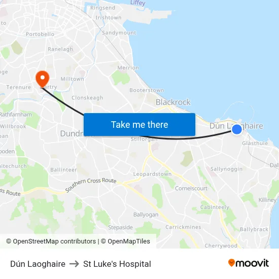 Dún Laoghaire to St Luke's Hospital map