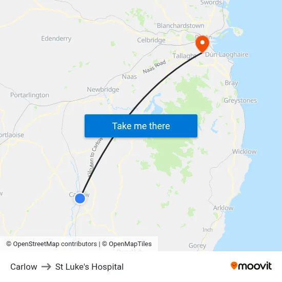 Carlow to St Luke's Hospital map