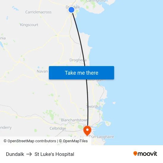 Dundalk to St Luke's Hospital map