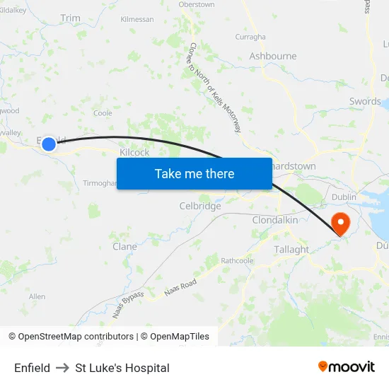Enfield to St Luke's Hospital map