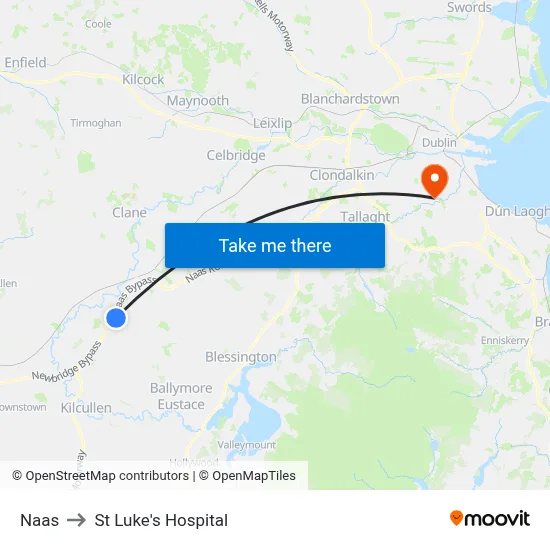 Naas to St Luke's Hospital map