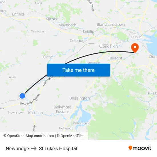 Newbridge to St Luke's Hospital map