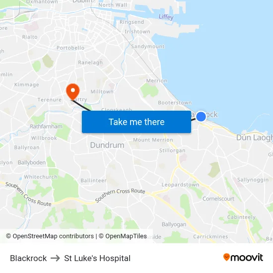Blackrock to St Luke's Hospital map
