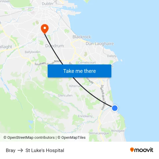Bray to St Luke's Hospital map