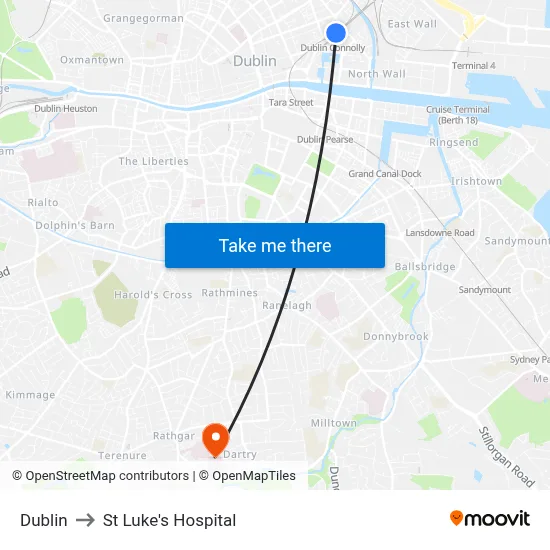 Dublin to St Luke's Hospital map
