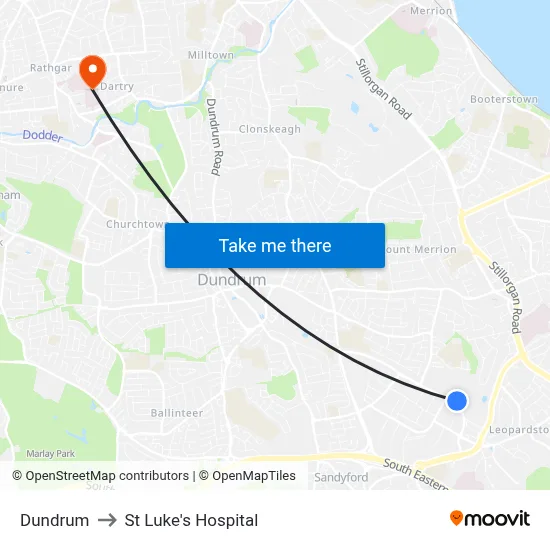Dundrum to St Luke's Hospital map