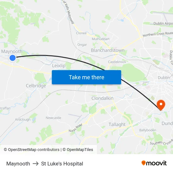 Maynooth to St Luke's Hospital map