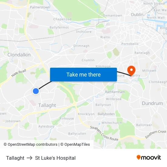 Tallaght to St Luke's Hospital map