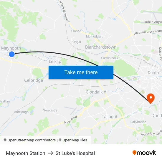 Maynooth Station to St Luke's Hospital map
