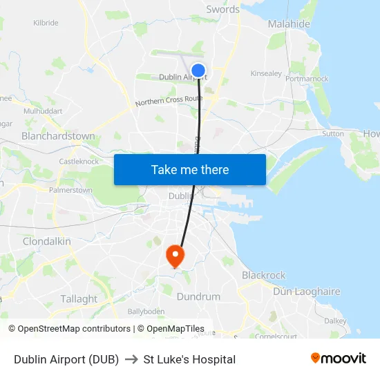 Dublin Airport (DUB) to St Luke's Hospital map