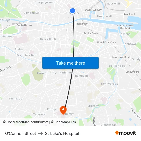 O'Connell Street to St Luke's Hospital map