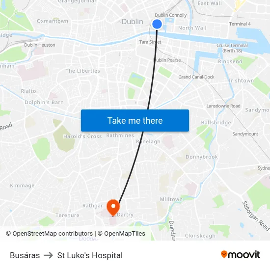 Busáras to St Luke's Hospital map