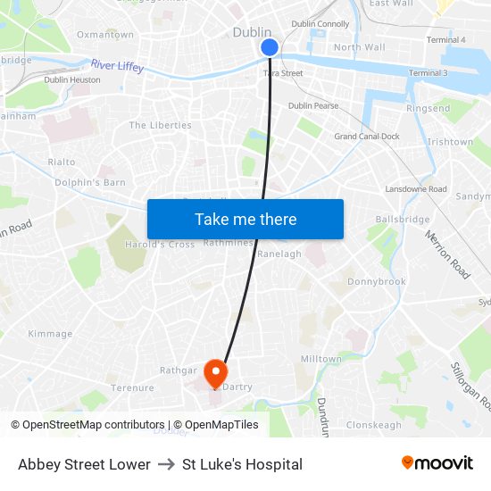 Abbey Street Lower to St Luke's Hospital map