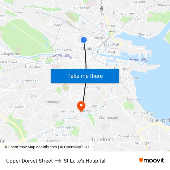 Upper Dorset Street to St Luke's Hospital map