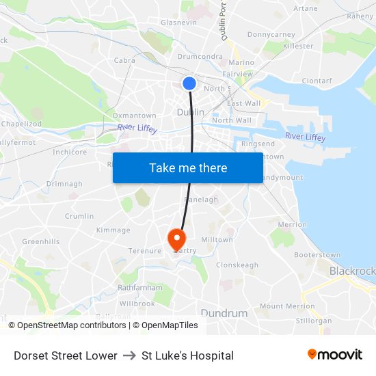 Dorset Street Lower to St Luke's Hospital map