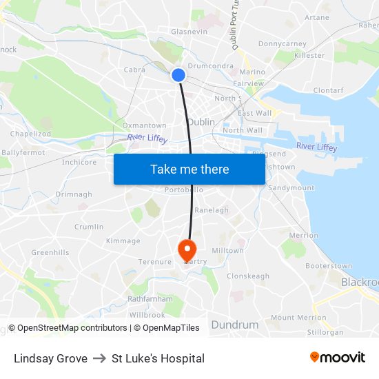 Lindsay Grove to St Luke's Hospital map