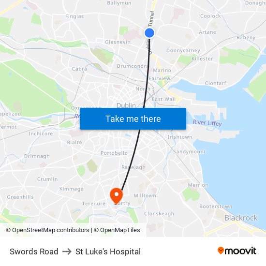 Swords Road to St Luke's Hospital map