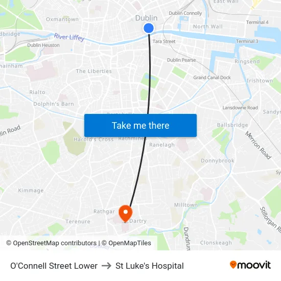 O'Connell Street Lower to St Luke's Hospital map