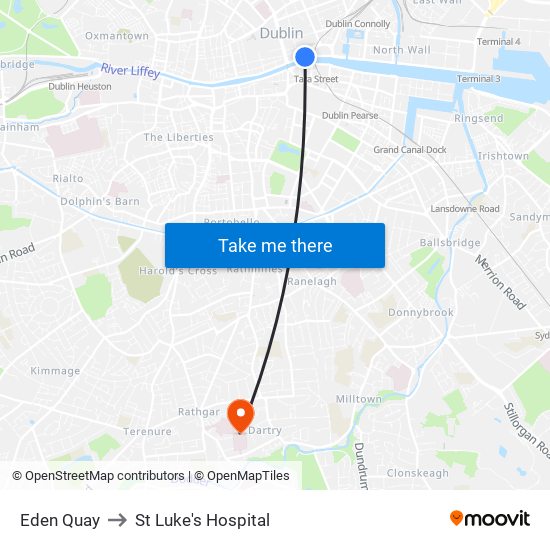 Eden Quay to St Luke's Hospital map