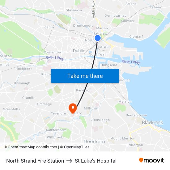 North Strand Fire Station to St Luke's Hospital map