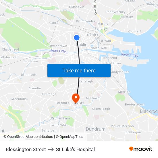 Blessington Street to St Luke's Hospital map