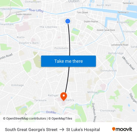 South Great George's Street to St Luke's Hospital map