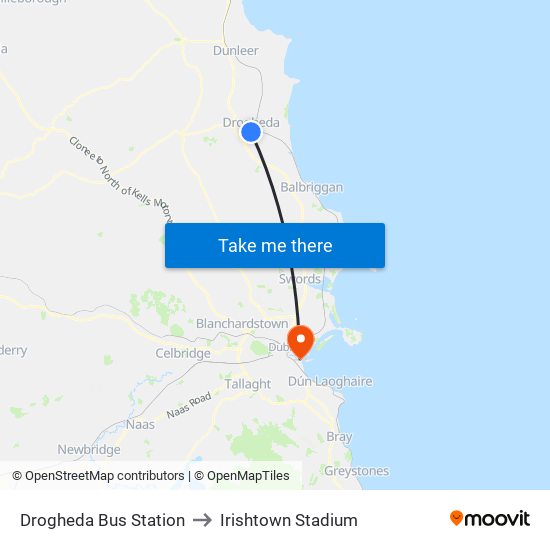 Drogheda Bus Station to Irishtown Stadium map