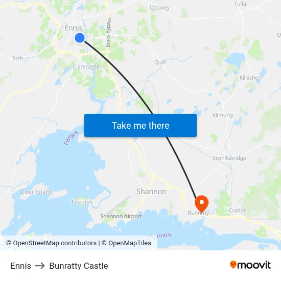 Ennis to Bunratty Castle map