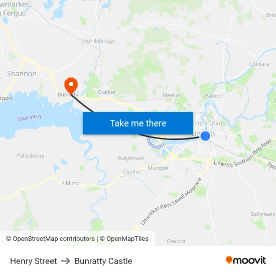 Henry Street to Bunratty Castle map
